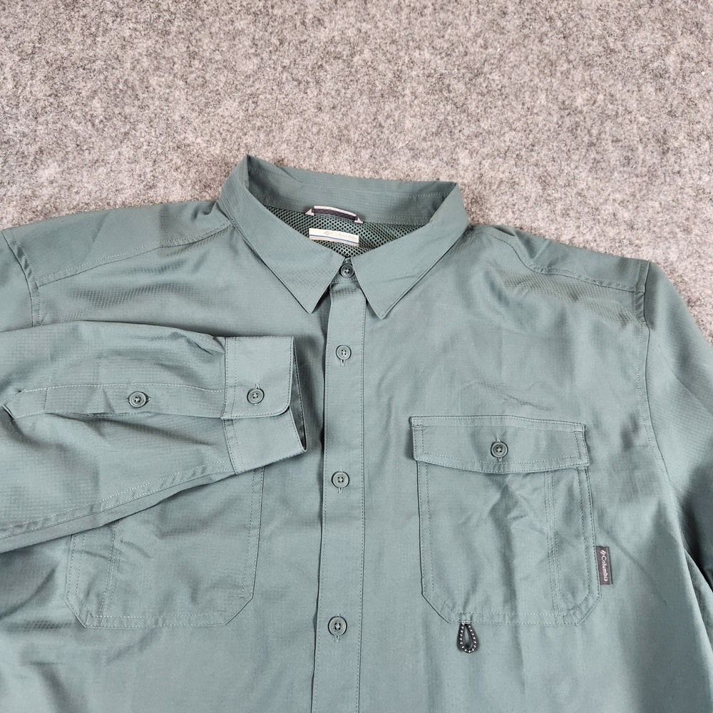 Columbia Silver Ridge Shirt Men XXL Green Hiking Fishing Vented Mesh Long Sleeve